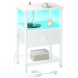 AMHANCIBLE Nachttisch mit Ladefunktion und LED-Leuchten, Beistelltisch...