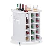 Relaxdays, weiß Weinregal auf 360° drehbaren Rollen, 6 Glashalter,...