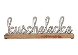Aufsteller Schrifzug Kuschelecke aus Metall Mangoholz Silber (B/H/T)...