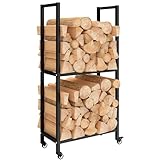 Outsunny Kaminholzregal für innen Stahl 60 x 30 x 119cm 2 Ebenen...
