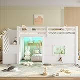 Etagenbett 90x200 mit LED-Beleuchtung, Kinderbett Hochbett mit...