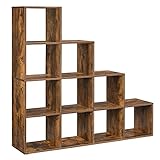 VASAGLE Bücherregal mit 10 Fächern, Regal offen, Stufenregal,...