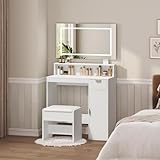 MAHANCRIS Schminktisch mit Beleuchtung, Frisiertisch mit Hocker,...