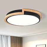 Vikaey LED Deckenleuchte, Schwarz Deckenlampe 30cm, 24W Lampe mit Holz...