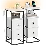 Hzuaneri Nachttisch 2er Set, Schmal Beistelltisch mit LED-Beleuchtung,...