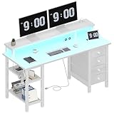 Lufeiya Weißer Schreibtisch mit Monitorständer, LED-Leuchten und...
