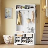 HOOBRO Garderobenständer mit Schuhbank im Landhausstil,...
