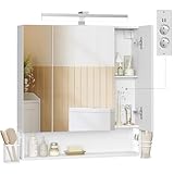 VASAGLE Spiegelschrank Bad mit Beleuchtung, 16,5 x 70 x 75 cm,...