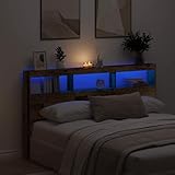 Homgoday LED-Kopfteil mit Ablage & RGB-LED-Leuchten, Altholz,...