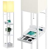 SUNMORY Stehlampe Wohnzimmer, Stehlampe mit Regal aus Massivholz, 3...