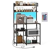 COSTWAY Küchenregal, Standregal mit LED-Beleuchtung, Steckdosen &...