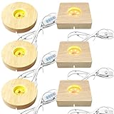 6 Stück LED Holzsockel, 3 Rund + 3 Rechteck Holzbeleuchtung...