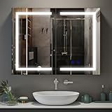 Luxstein Spiegelschrank Bad mit Beleuchtung und Steckdose, 80x60x15cm,...