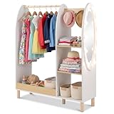COSTWAY Kleiderschrank Kinder mit Beleuchtung, Kindergarderobe mit...