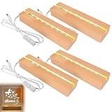 BORDEAG Led Sockel Holz, 4 Stück Led Lichtsockel USB Holzsockel 20 cm...