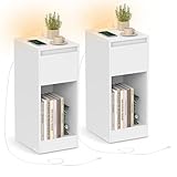 VASAGLE Nachttisch 2er Set, schmal, Beistelltisch, LED-Beleuchtung, 1...