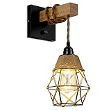 ENCOFT Wandleuchte Innen Holz, Dimmbar Vintage Wandlampe Schwarz Retro...
