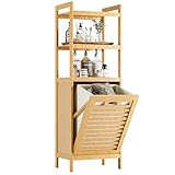 HITNET ‌Badschrank mit Wäschekorb, Wäscheschrank, Bambus...