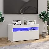 ULUYYUC TV Schrank mit LED Beleuchtung Hochglanz Weiß 75x35x40 cm...