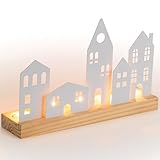 Sziqiqi Haus Teelichthalter für Weihnachtsdeko Fensterbank: Holz...