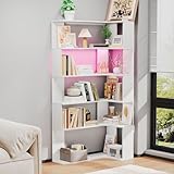 BYNYXI LED Eckregal mit 5 Ebenen, dreieckiges Bücherregal mit LED...