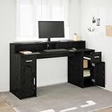 Mhdvray LED Schreibtisch Schwarze Eiche 160 x 55 x 91 cm mit...