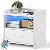 Bonnlo Nachttisch mit LED-Beleuchtung & USB-Anschlüssen, Kleiner...