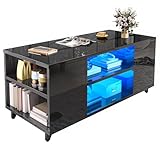 YITAHOME Couchtisch Schwarz Hochglanz, Modern Wohnzimmertisch mit...