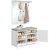 VASAGLE Schuhbank Wandgarderobe Set, Garderobe mit Spiegel, 8...