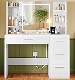 TEENFON Schminktisch mit Spiegel und Beleuchtung, Make-up...