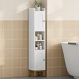 Hzuaneri Badezimmerschrank, Badschrank schmal mit 2 Türen und offenen...
