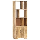 vidaXL Mangoholz Massiv Bücherregal mit 2 Türen 6 Fächern Holzregal...