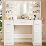 Airfish Große Schminktisch mit LED-Beleuchtung, Einstellbarer...