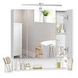 VASAGLE Badezimmerschrank mit LED-Beleuchtung, 16,5 x 70 x 75 cm,...