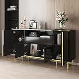 Chronetix Sideboard Hochglanz Schwarz mit LED-Beleuchtung Gold Akzente...
