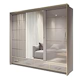 BETTSO -Schwebetürenschrank mit Spiegel und 4 Schubladen...