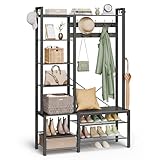 VASAGLE Garderobenständer mit Schuhbank, Garderobe, 5 Regalebenen aus...
