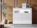 SONNI Kommode Weiß Hochglanz mit LED Beleuchtung Sideboard Weiss mit...
