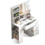 Vescence Schminktisch mit Spiegel und Beleuchtung, Seitenschrank, 4...