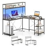 GYMAX L-förmiger Computertisch mit Ladestation, Eckschreibtisch mit...