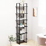 ULUYYUC Massivholz Regal Grau 60x30x210 cm Bücherregal Hoch Schmal...