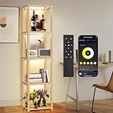 OUTON 170 cm Glasvitrine mit Beleuchtung, Dimmbarer LED-Stehlampe mit...
