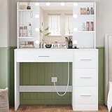 TEENFON Schminktisch mit Spiegel und Beleuchtung, Make-up...