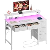 Rolanstar Schreibtisch mit 5 Schubladen, Computertisch mit Steckdosen,...