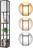 LED Stehlampe aus Holz, Braun Stehleuchte mit Regal, Standleuchte...