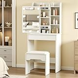 TUKAILAI Schminktisch mit Beleuchtung, Weiß Kosmetiktisch mit...