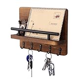 FAOKZE Schlüsselbrett & Briefhalter aus Holz Mit 5 Haken, Wandregal...