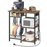 MAHANCRIS Küchenregal mit Steckdosen, Standregal mit 6 Haken,...
