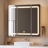Hzuaneri Spiegelschrank Bad mit LED-Beleuchtung, Badezimmer...