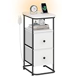 Hzuaneri Nachttisch, Schmal Beistelltisch mit LED-Beleuchtung, 1...